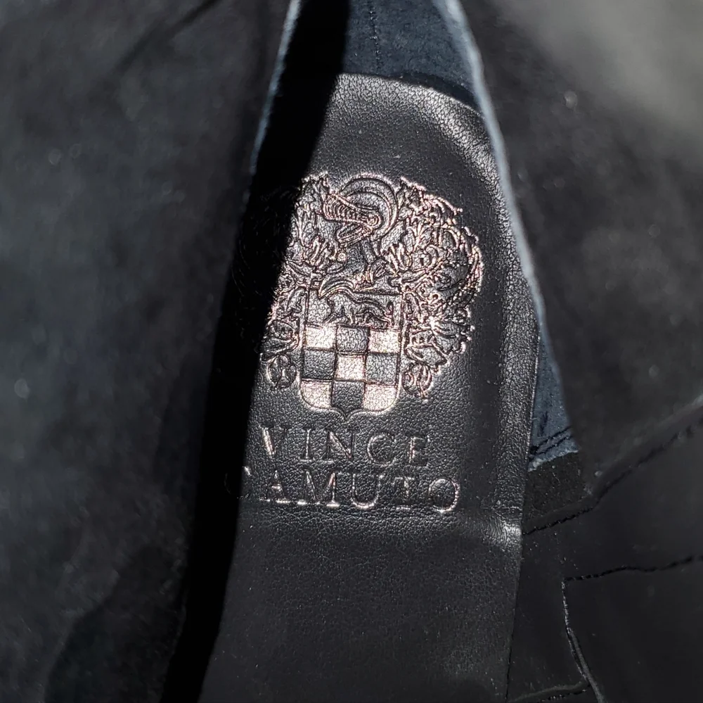 VINCE CAMUTO 7.5 WEBEY Dk Gray Suede Moto Boots Silver Buckle Strap Grunge Goth - Picture 11 of 16